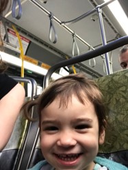 Suzanne and her daughter at the bus stop